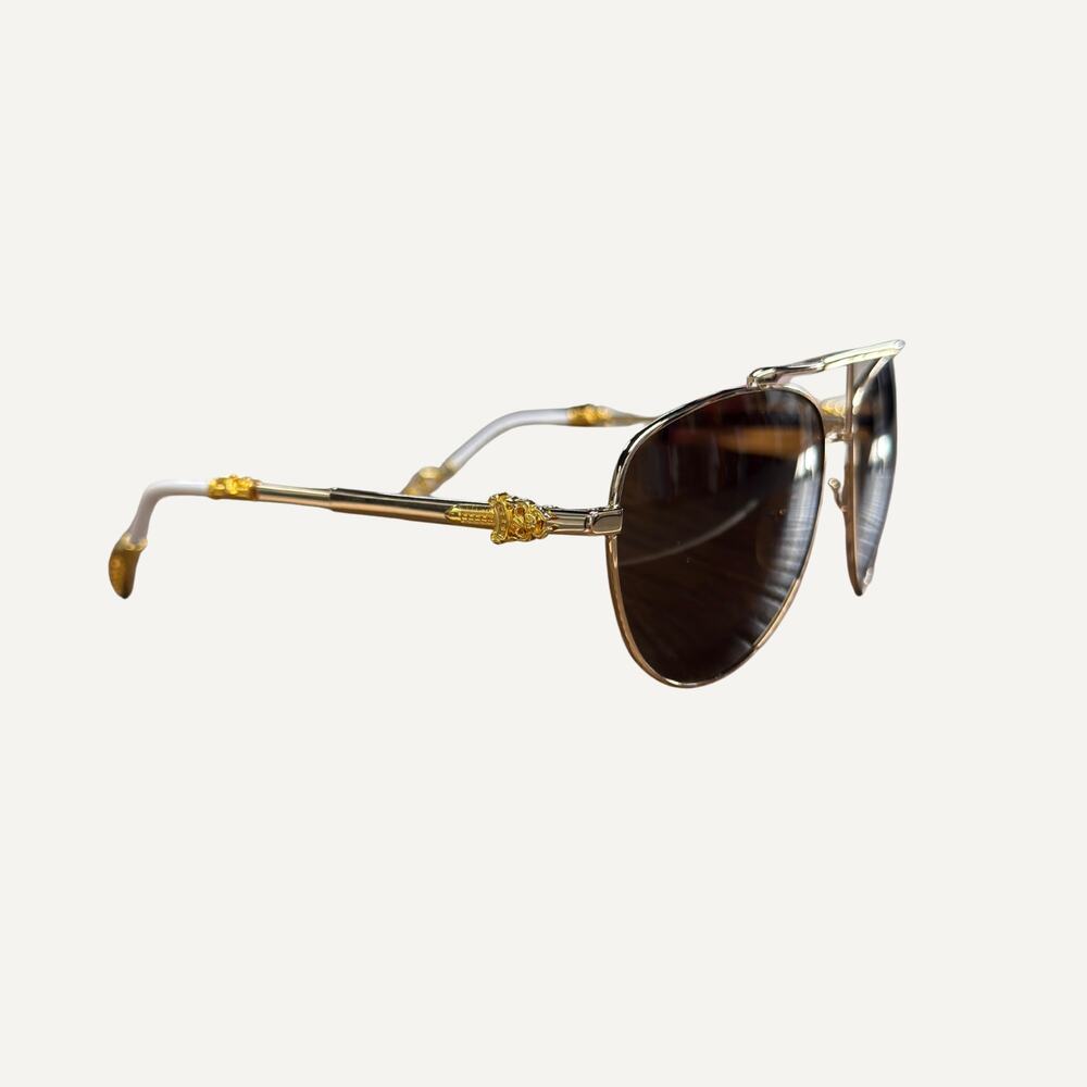 Chrome Hearts Kanchu II Aviator Sunglasses Gold/Silver Frame Brown Lens
